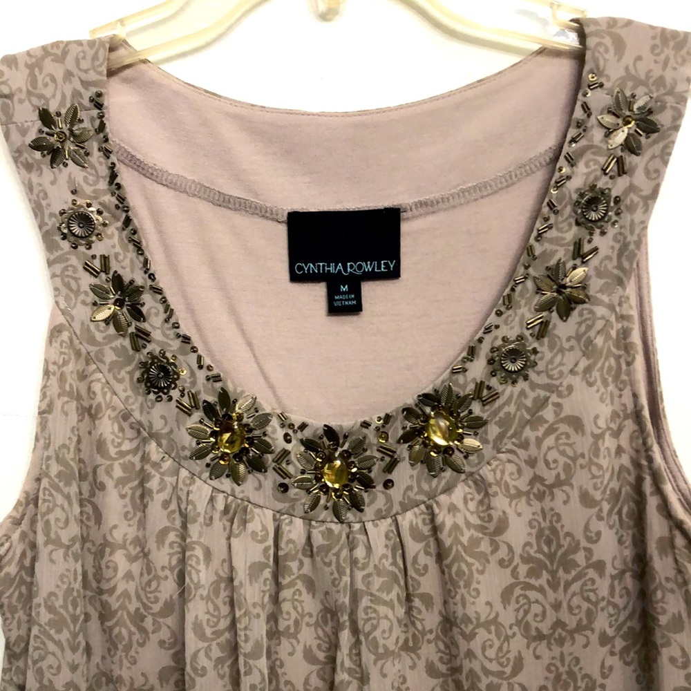 Super cool Cynthia Rowley beaded neckline top, size M.